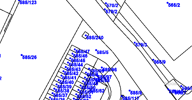 Parcela st. 585/5 v KÚ Holubice, Katastrální mapa