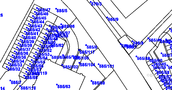 Parcela st. 585/8 v KÚ Holubice, Katastrální mapa
