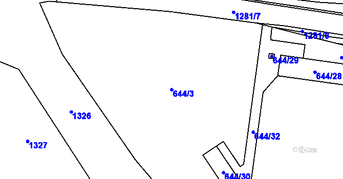 Parcela st. 644/3 v KÚ Holubice, Katastrální mapa