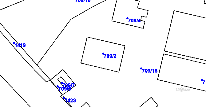 Parcela st. 709/2 v KÚ Holubice, Katastrální mapa