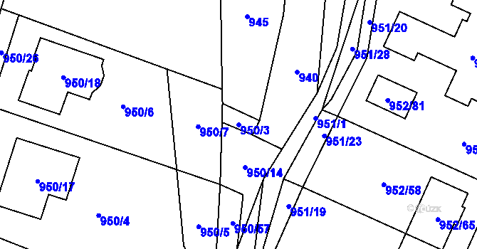 Parcela st. 950/3 v KÚ Holubice, Katastrální mapa