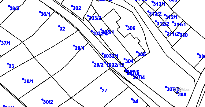 Parcela st. 1032/1 v KÚ Holubice, Katastrální mapa