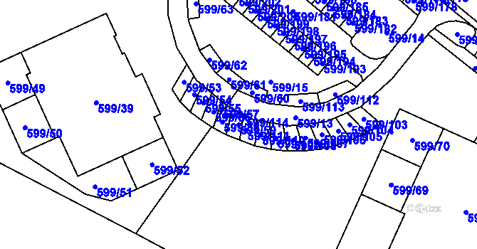 Parcela st. 599/59 v KÚ Holubice, Katastrální mapa