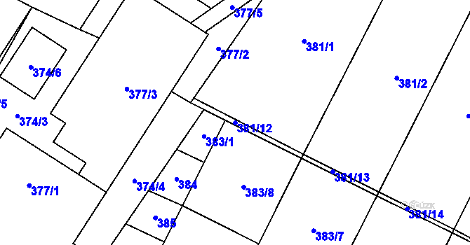 Parcela st. 381/12 v KÚ Holubice, Katastrální mapa