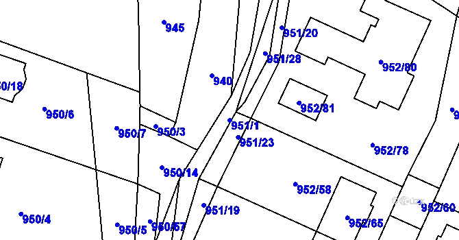 Parcela st. 951/1 v KÚ Holubice, Katastrální mapa