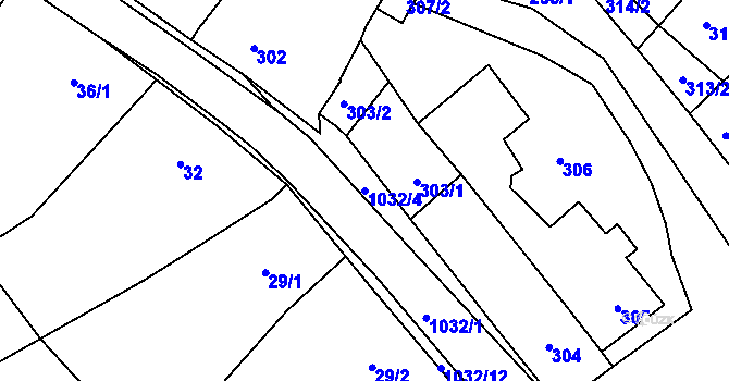Parcela st. 1032/4 v KÚ Holubice, Katastrální mapa