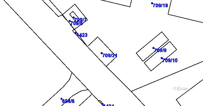Parcela st. 709/21 v KÚ Holubice, Katastrální mapa