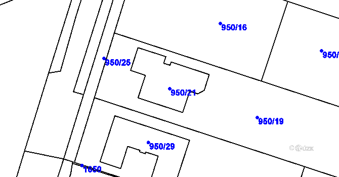 Parcela st. 950/21 v KÚ Holubice, Katastrální mapa