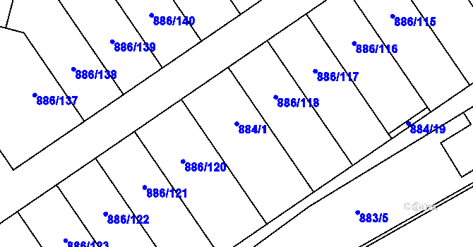 Parcela st. 884/1 v KÚ Holubice, Katastrální mapa