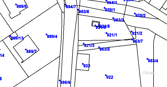Parcela st. 921/3 v KÚ Holubice, Katastrální mapa