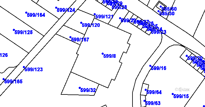 Parcela st. 599/8 v KÚ Holubice, Katastrální mapa
