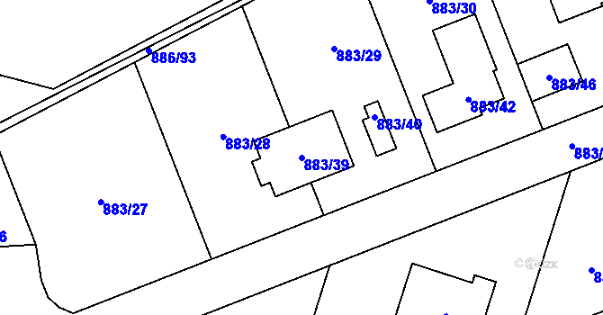 Parcela st. 883/39 v KÚ Holubice, Katastrální mapa