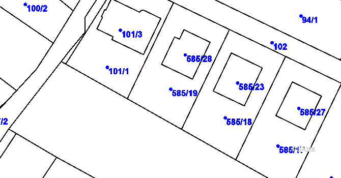 Parcela st. 585/19 v KÚ Holubice, Katastrální mapa
