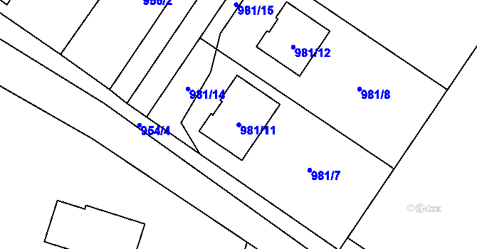 Parcela st. 981/11 v KÚ Holubice, Katastrální mapa