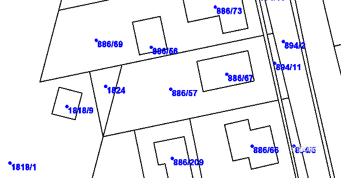 Parcela st. 886/57 v KÚ Holubice, Katastrální mapa