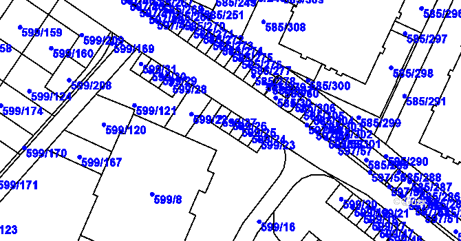 Parcela st. 599/26 v KÚ Holubice, Katastrální mapa