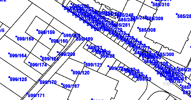 Parcela st. 599/29 v KÚ Holubice, Katastrální mapa