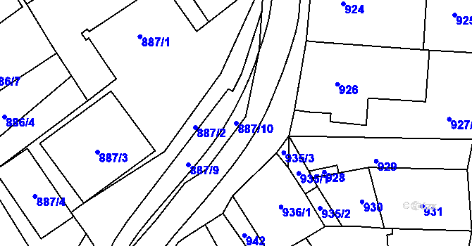 Parcela st. 887/10 v KÚ Holubice, Katastrální mapa