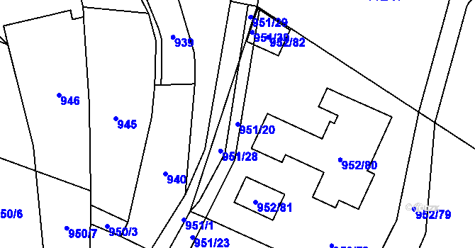 Parcela st. 951/20 v KÚ Holubice, Katastrální mapa