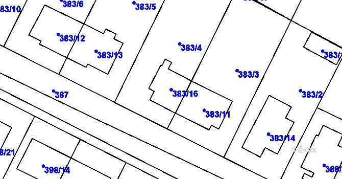 Parcela st. 383/16 v KÚ Holubice, Katastrální mapa