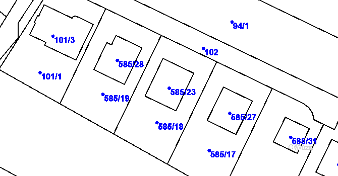 Parcela st. 585/23 v KÚ Holubice, Katastrální mapa