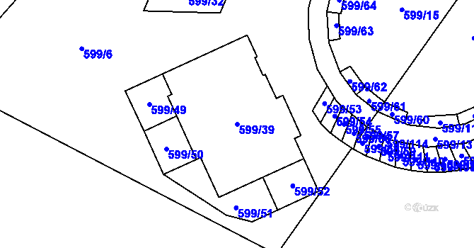 Parcela st. 599/39 v KÚ Holubice, Katastrální mapa