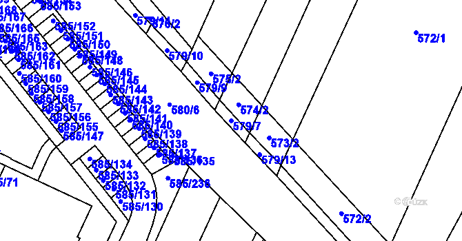 Parcela st. 579/7 v KÚ Holubice, Katastrální mapa