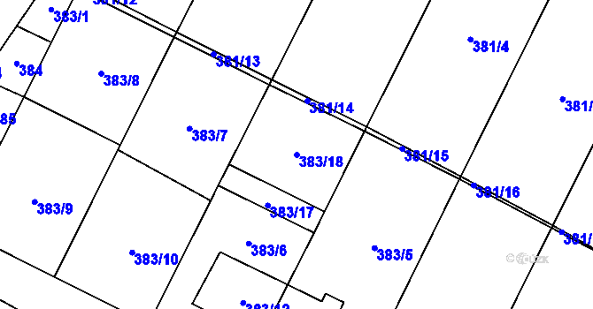 Parcela st. 383/18 v KÚ Holubice, Katastrální mapa