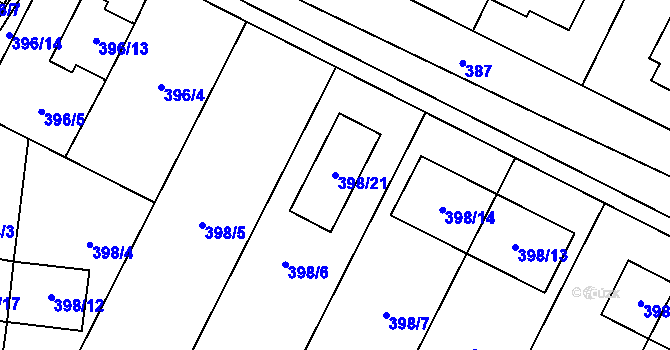 Parcela st. 398/21 v KÚ Holubice, Katastrální mapa