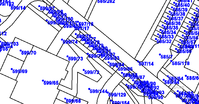 Parcela st. 599/82 v KÚ Holubice, Katastrální mapa