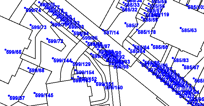 Parcela st. 599/89 v KÚ Holubice, Katastrální mapa