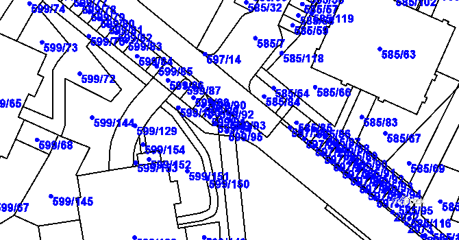 Parcela st. 599/93 v KÚ Holubice, Katastrální mapa