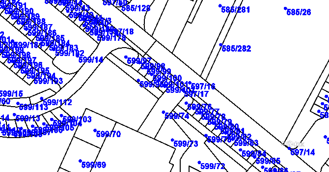 Parcela st. 599/102 v KÚ Holubice, Katastrální mapa