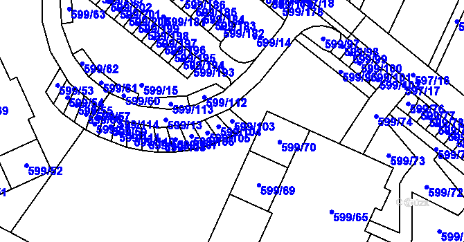 Parcela st. 599/103 v KÚ Holubice, Katastrální mapa
