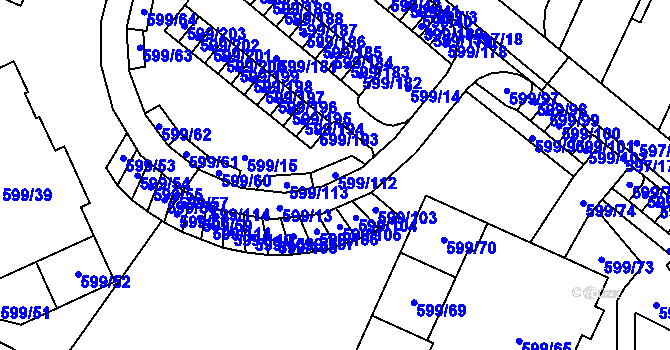 Parcela st. 599/112 v KÚ Holubice, Katastrální mapa