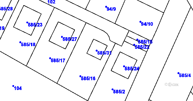 Parcela st. 585/31 v KÚ Holubice, Katastrální mapa