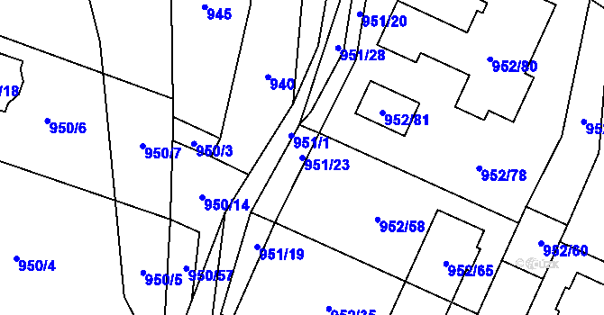 Parcela st. 951/23 v KÚ Holubice, Katastrální mapa