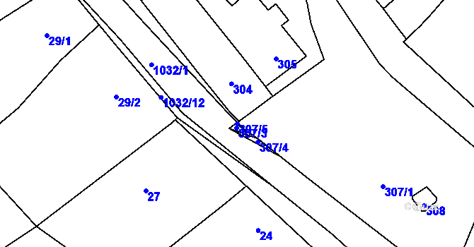 Parcela st. 307/5 v KÚ Holubice, Katastrální mapa
