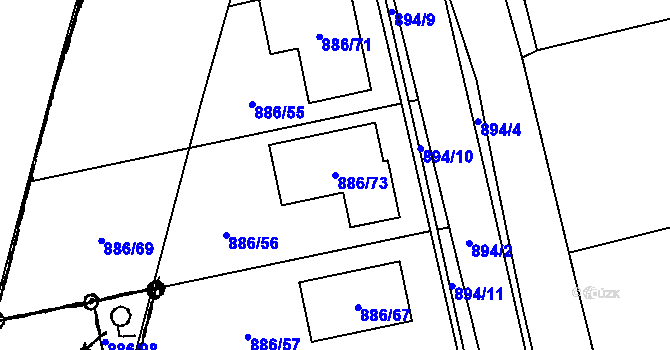 Parcela st. 886/73 v KÚ Holubice, Katastrální mapa