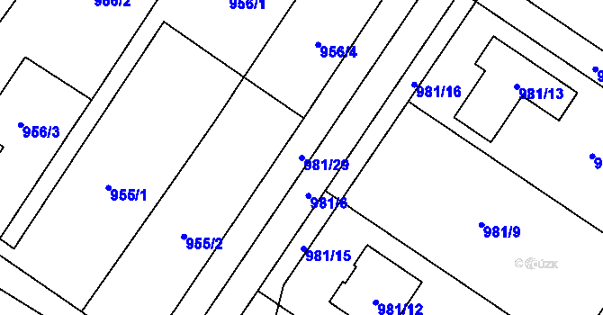 Parcela st. 981/29 v KÚ Holubice, Katastrální mapa