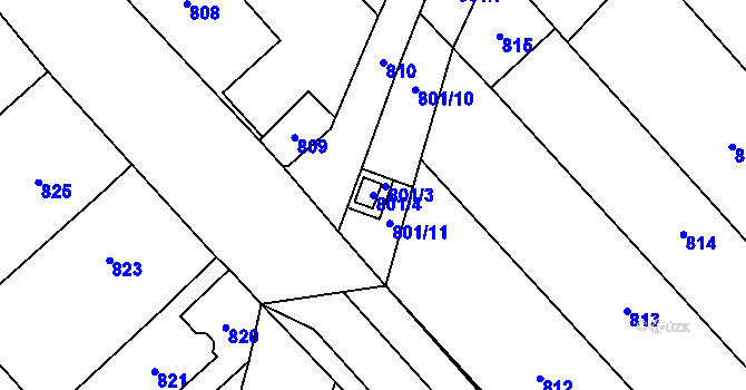 Parcela st. 801/4 v KÚ Holubice, Katastrální mapa