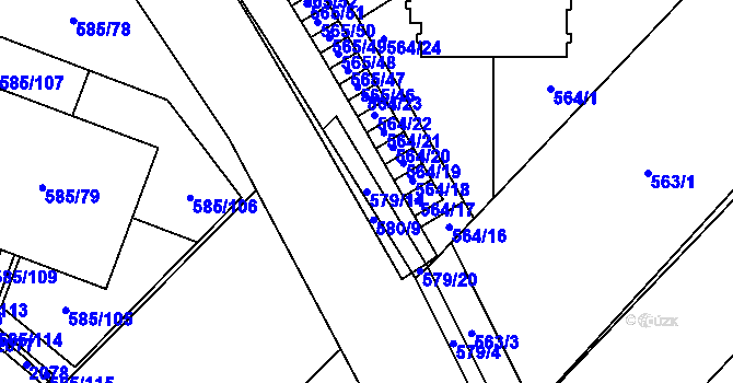 Parcela st. 579/14 v KÚ Holubice, Katastrální mapa