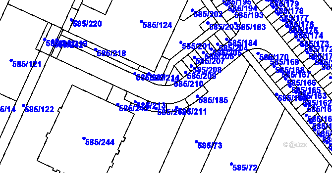 Parcela st. 585/74 v KÚ Holubice, Katastrální mapa