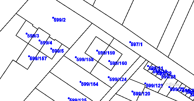 Parcela st. 599/159 v KÚ Holubice, Katastrální mapa