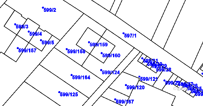 Parcela st. 599/160 v KÚ Holubice, Katastrální mapa
