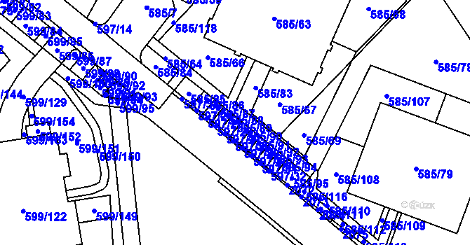 Parcela st. 585/89 v KÚ Holubice, Katastrální mapa