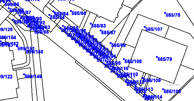 Parcela st. 585/93 v KÚ Holubice, Katastrální mapa