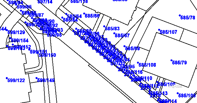 Parcela st. 597/29 v KÚ Holubice, Katastrální mapa