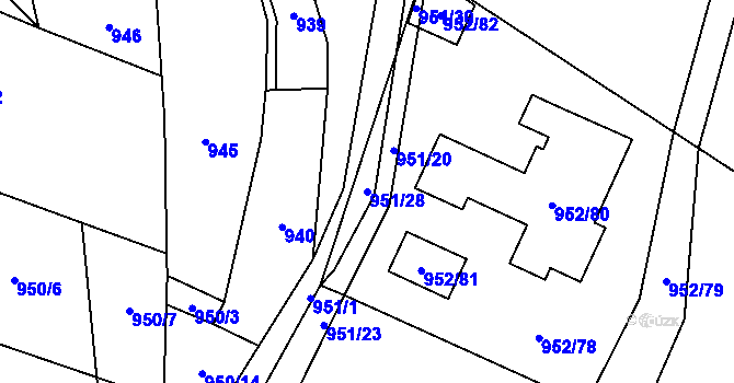 Parcela st. 951/28 v KÚ Holubice, Katastrální mapa
