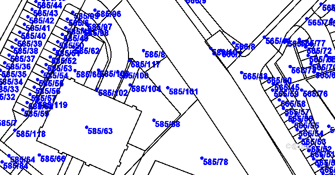 Parcela st. 585/101 v KÚ Holubice, Katastrální mapa